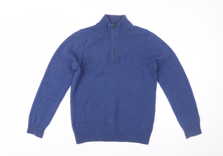 Marks and Spencer Men's Blue Wool Half Zip Jumper Size S