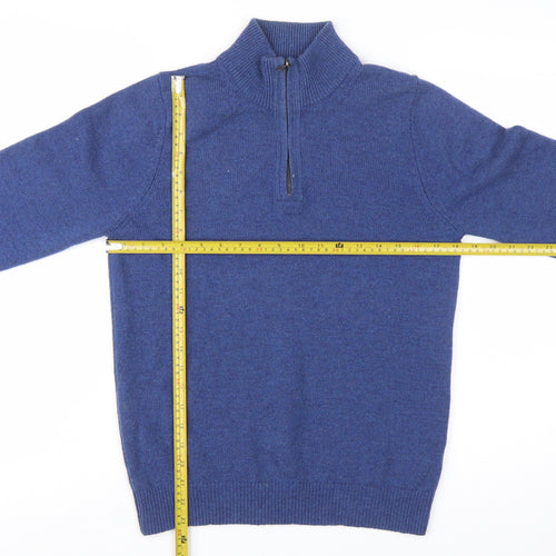 Marks and Spencer Men's Blue Wool Half Zip Jumper Size S