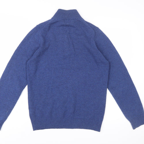 Marks and Spencer Men's Blue Wool Half Zip Jumper Size S