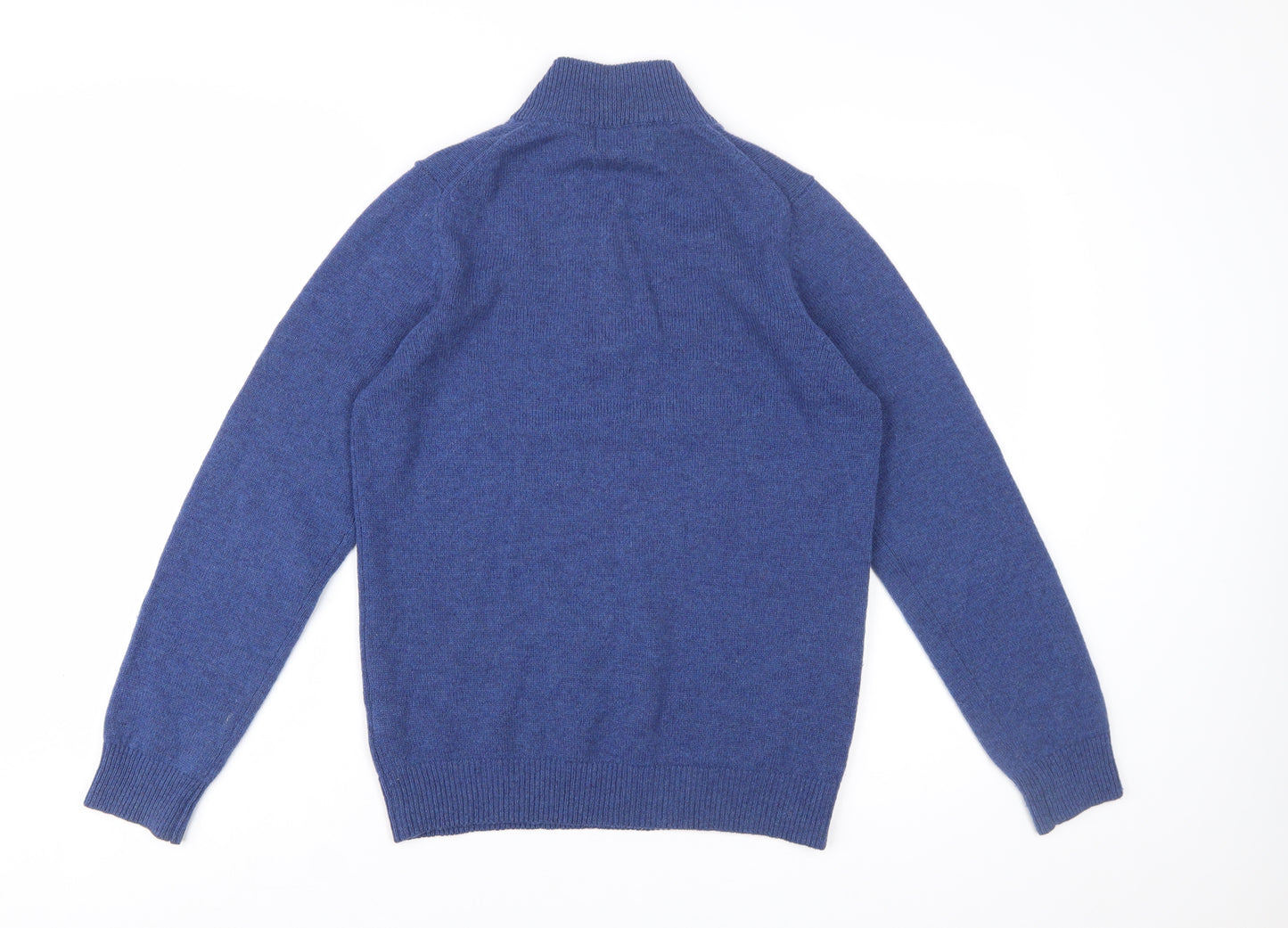 Marks and Spencer Men's Blue Wool Half Zip Jumper Size S
