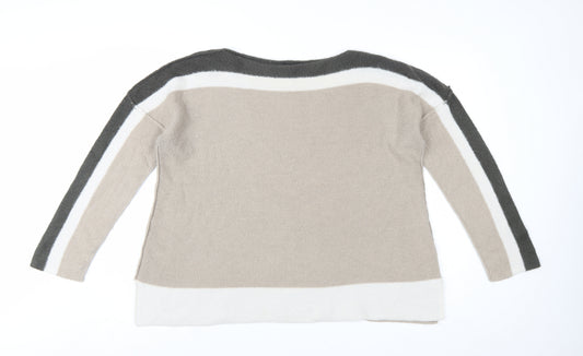 Roman Women Beige Crew Neck Long Sleeve Pullover Jumper Size 14