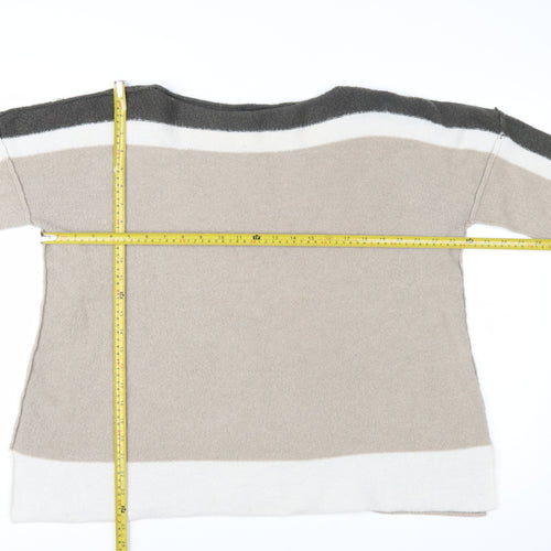 Roman Women Beige Crew Neck Long Sleeve Pullover Jumper Size 14