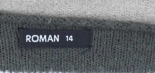 Roman Women Beige Crew Neck Long Sleeve Pullover Jumper Size 14