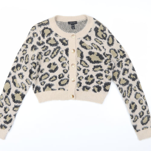 New Look Women's Beige Leopard Print Chunky Knit Cardigan UK 12