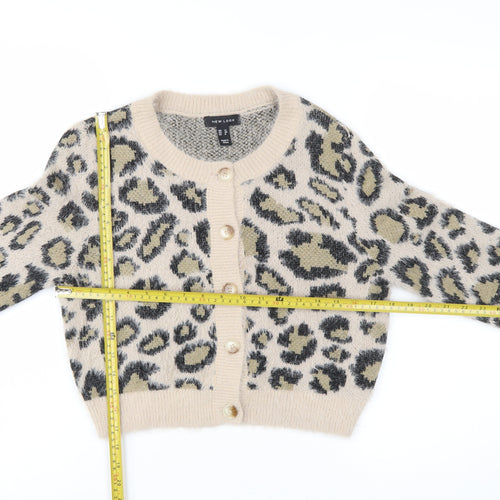 New Look Women's Beige Leopard Print Chunky Knit Cardigan UK 12