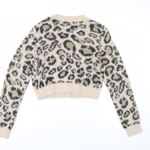 New Look Women's Beige Leopard Print Chunky Knit Cardigan UK 12
