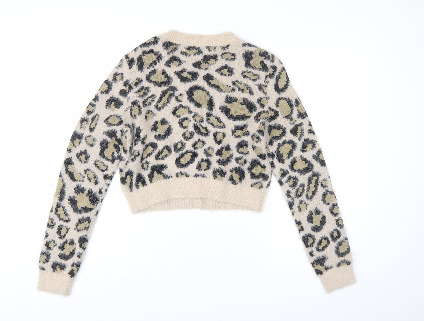 New Look Women's Beige Leopard Print Chunky Knit Cardigan UK 12