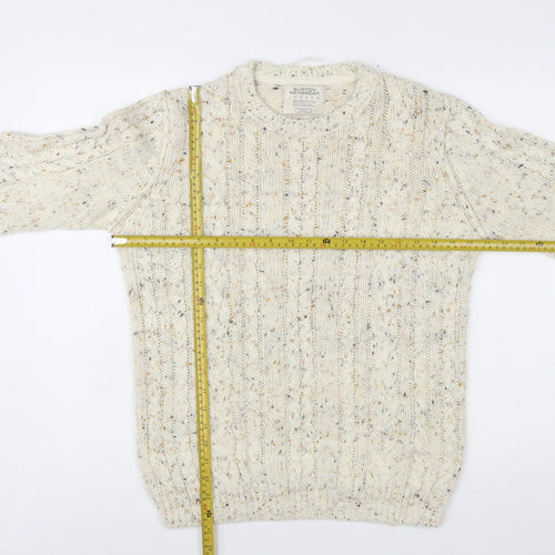 Burton Menswear Beige Cable-Knit Crew Neck Jumper Small Men's