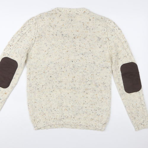 Burton Menswear Beige Cable-Knit Crew Neck Jumper Small Men's