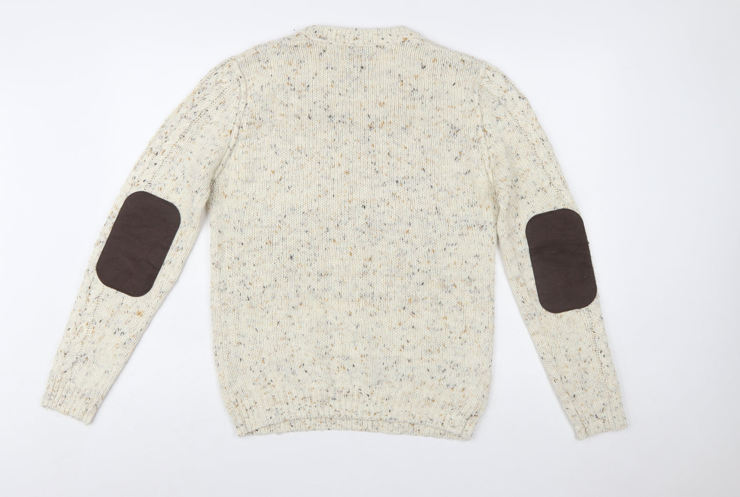 Burton Menswear Beige Cable-Knit Crew Neck Jumper Small Men's