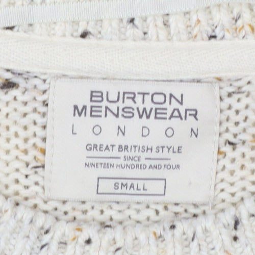 Burton Menswear Beige Cable-Knit Crew Neck Jumper Small Men's
