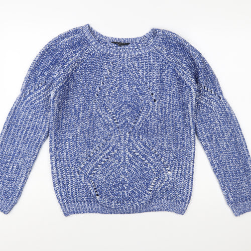 Amara Reya Women's Blue Chunky-Knit Acrylic Pullover Jumper Size 10