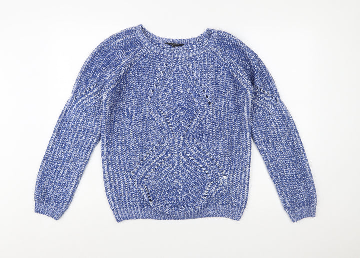 Amara Reya Women's Blue Chunky-Knit Acrylic Pullover Jumper Size 10