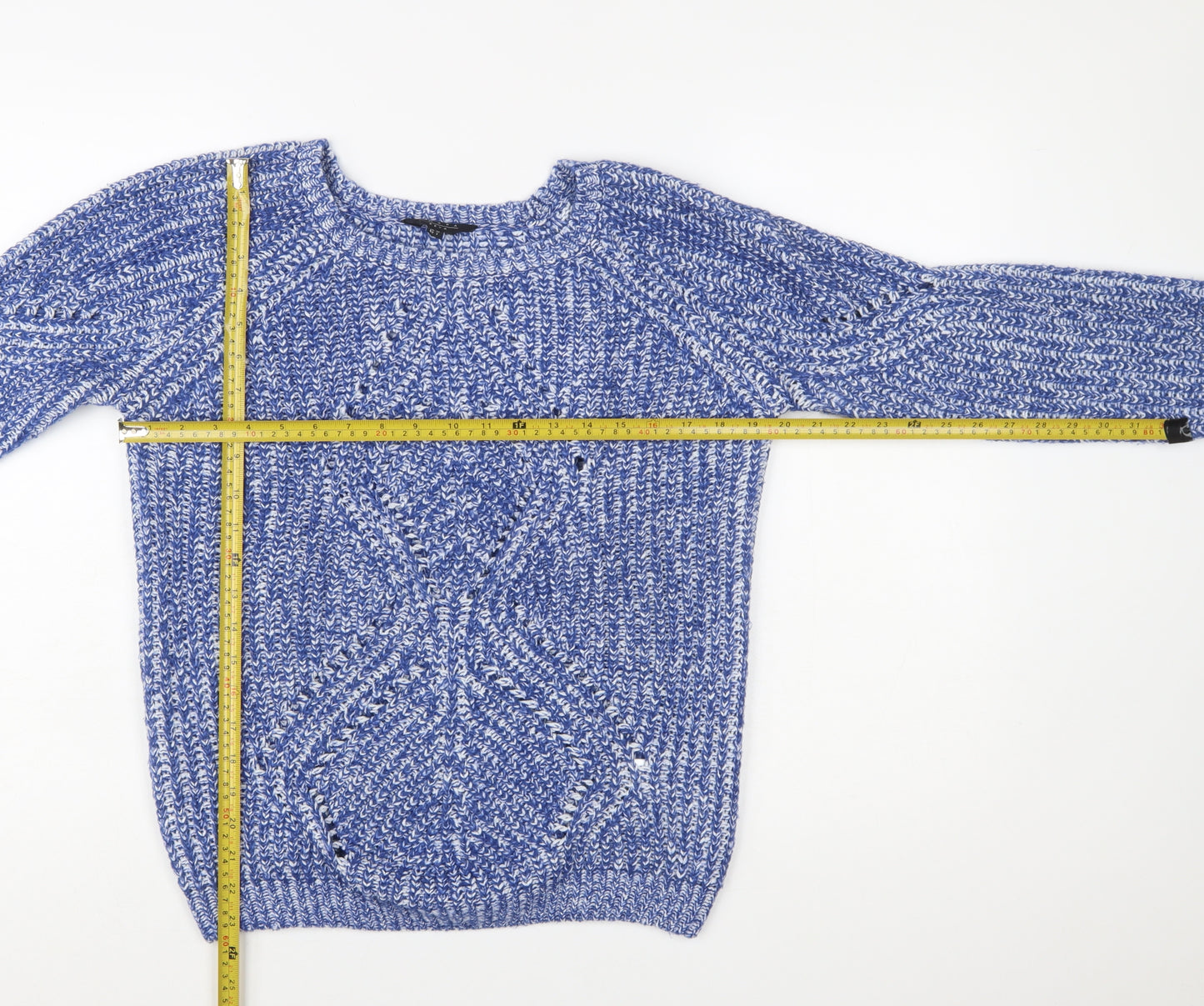Amara Reya Women's Blue Chunky-Knit Acrylic Pullover Jumper Size 10