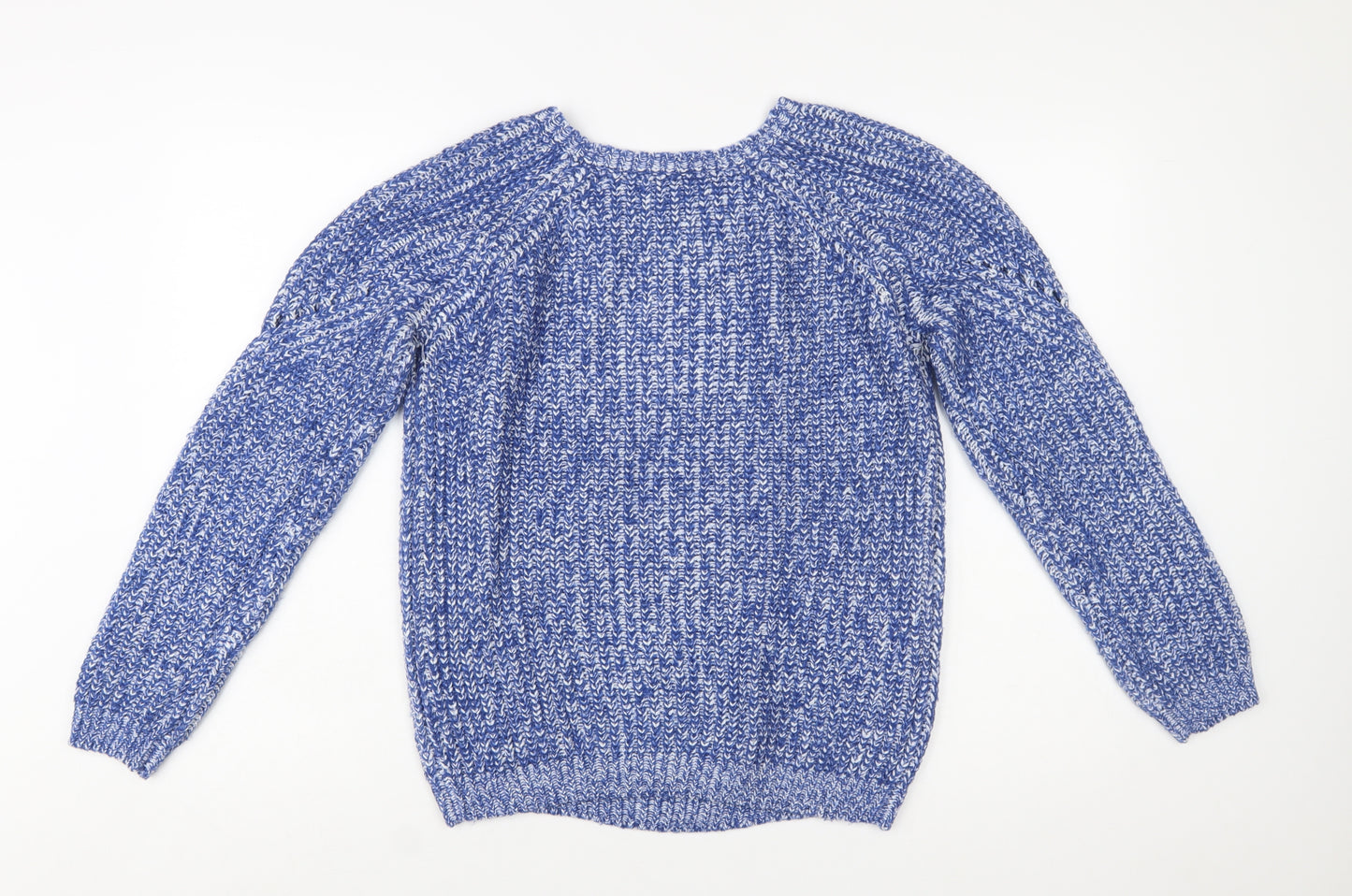 Amara Reya Women's Blue Chunky-Knit Acrylic Pullover Jumper Size 10