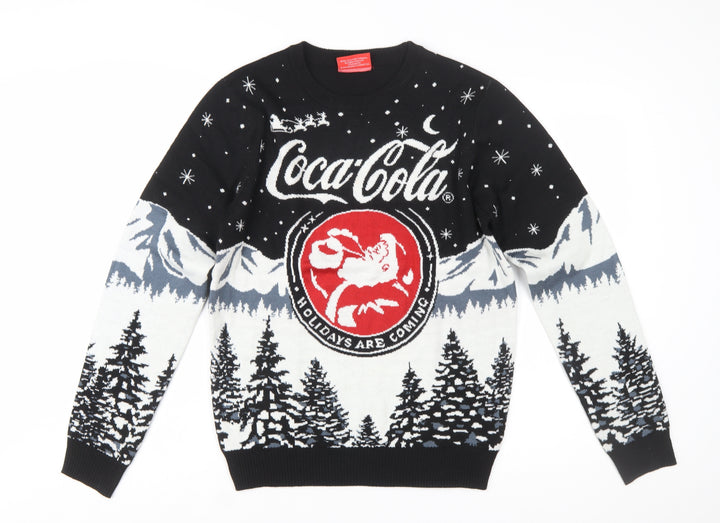Coca-Cola Christmas Jumper Men's Black Small Pullover Crew Neck