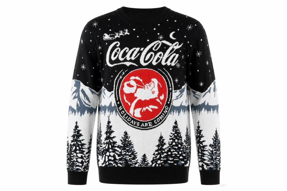 Front view of Coca-Cola Christmas Jumper Men's Black Small Pullover Crew Neck