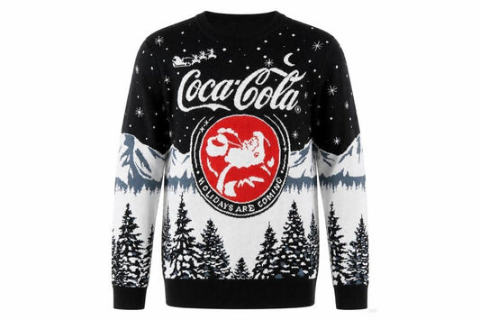 Front view of Coca-Cola Christmas Jumper Men's Black Small Pullover Crew Neck