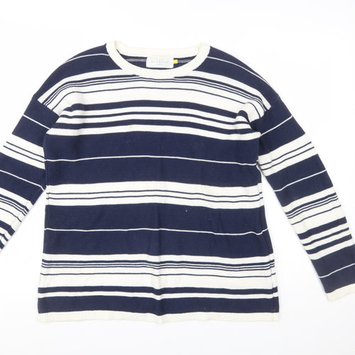 John Lewis Women Blue Striped Cotton Crew Neck Jumper Size 10