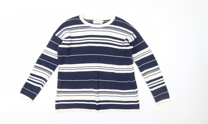 John Lewis Women Blue Striped Cotton Crew Neck Jumper Size 10