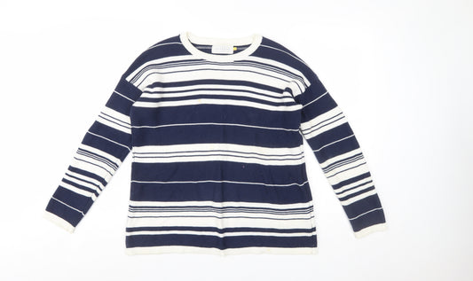 John Lewis Women Blue Striped Cotton Crew Neck Jumper Size 10