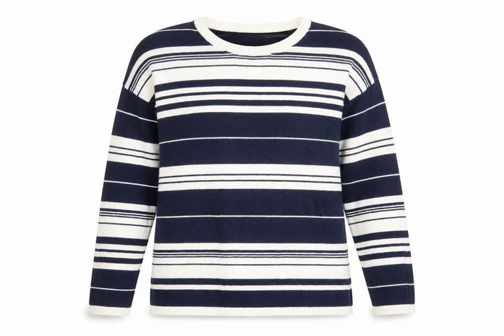 John Lewis Women Blue Striped Cotton Crew Neck Jumper Size 10