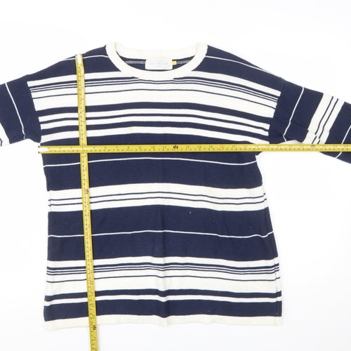 John Lewis Women Blue Striped Cotton Crew Neck Jumper Size 10