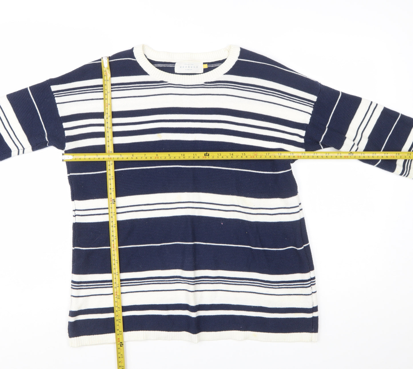 John Lewis Women Blue Striped Cotton Crew Neck Jumper Size 10
