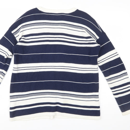 John Lewis Women Blue Striped Cotton Crew Neck Jumper Size 10
