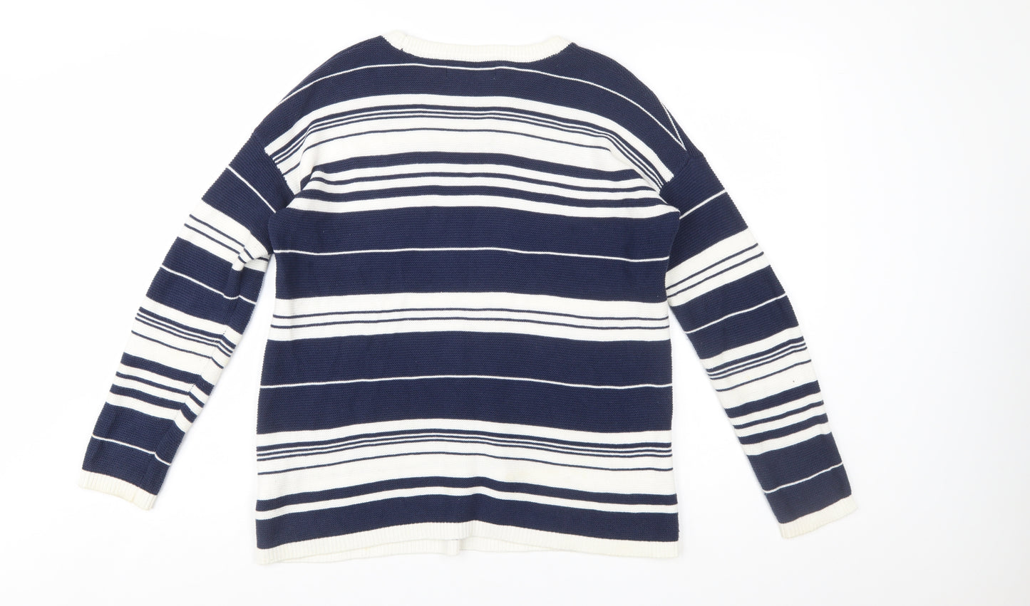 John Lewis Women Blue Striped Cotton Crew Neck Jumper Size 10