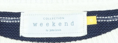 John Lewis Women Blue Striped Cotton Crew Neck Jumper Size 10