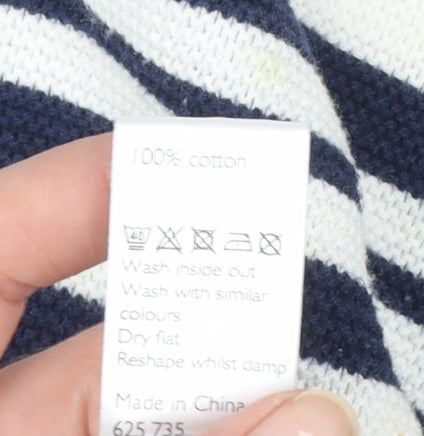 John Lewis Women Blue Striped Cotton Crew Neck Jumper Size 10