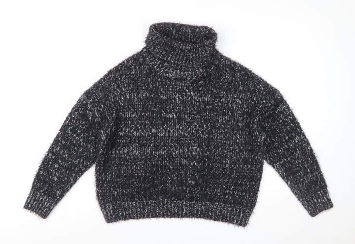 F&F Women's Black Roll Neck Chunky-Knit Jumper UK 10