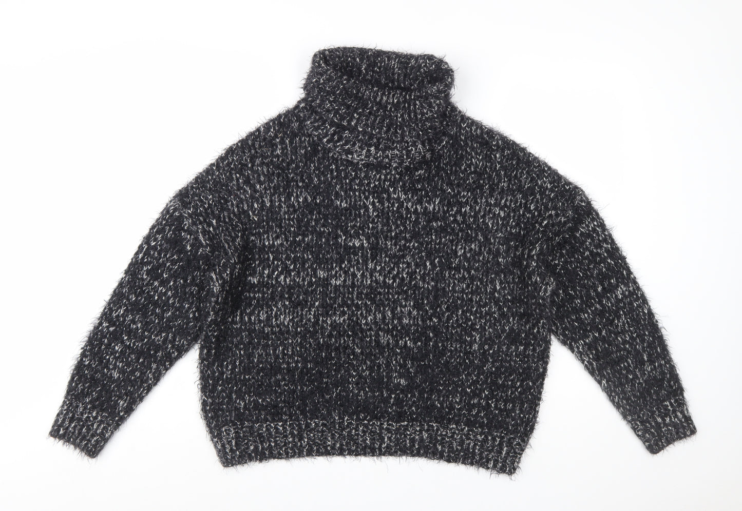 F&F Women's Black Roll Neck Chunky-Knit Jumper UK 10