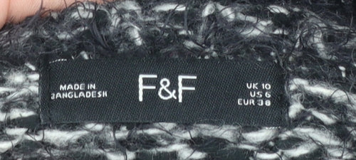 F&F Women's Black Roll Neck Chunky-Knit Jumper UK 10