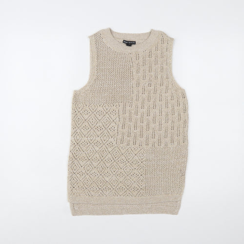 River Island Women's Beige Open-Knit Sleeveless Vest Jumper UK 6