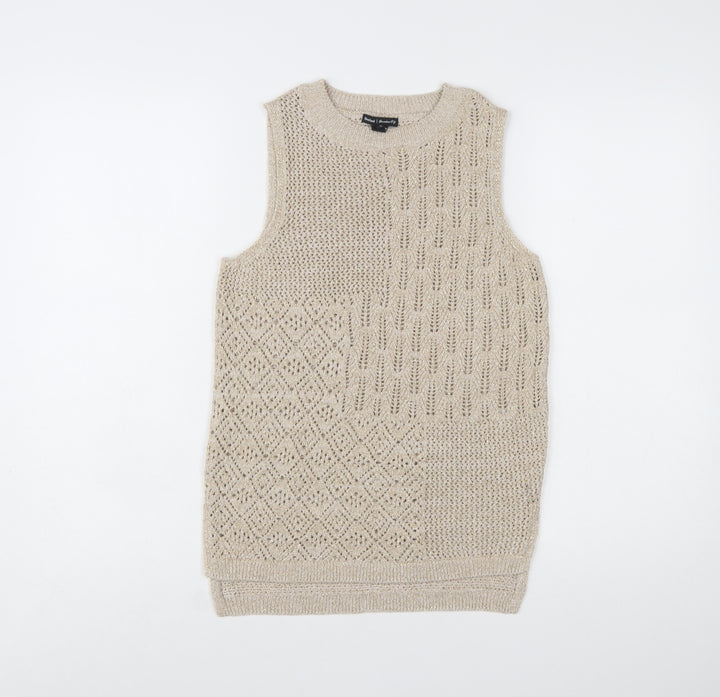 River Island Women's Beige Open-Knit Sleeveless Vest Jumper UK 6