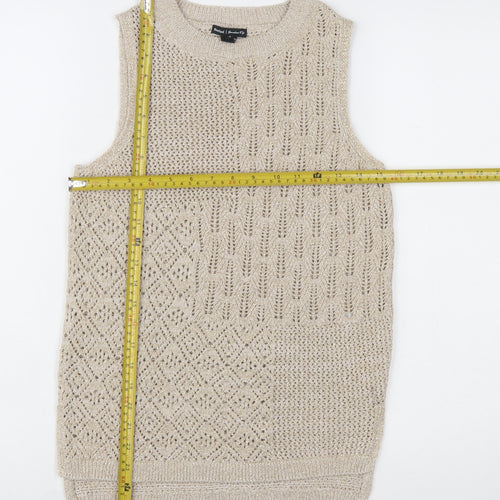 River Island Women's Beige Open-Knit Sleeveless Vest Jumper UK 6