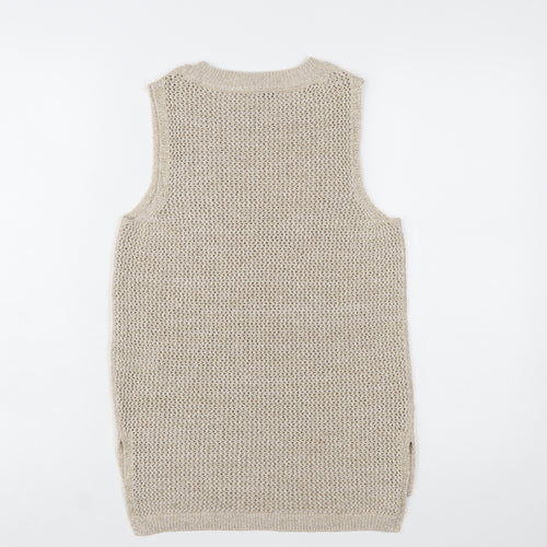 River Island Women's Beige Open-Knit Sleeveless Vest Jumper UK 6