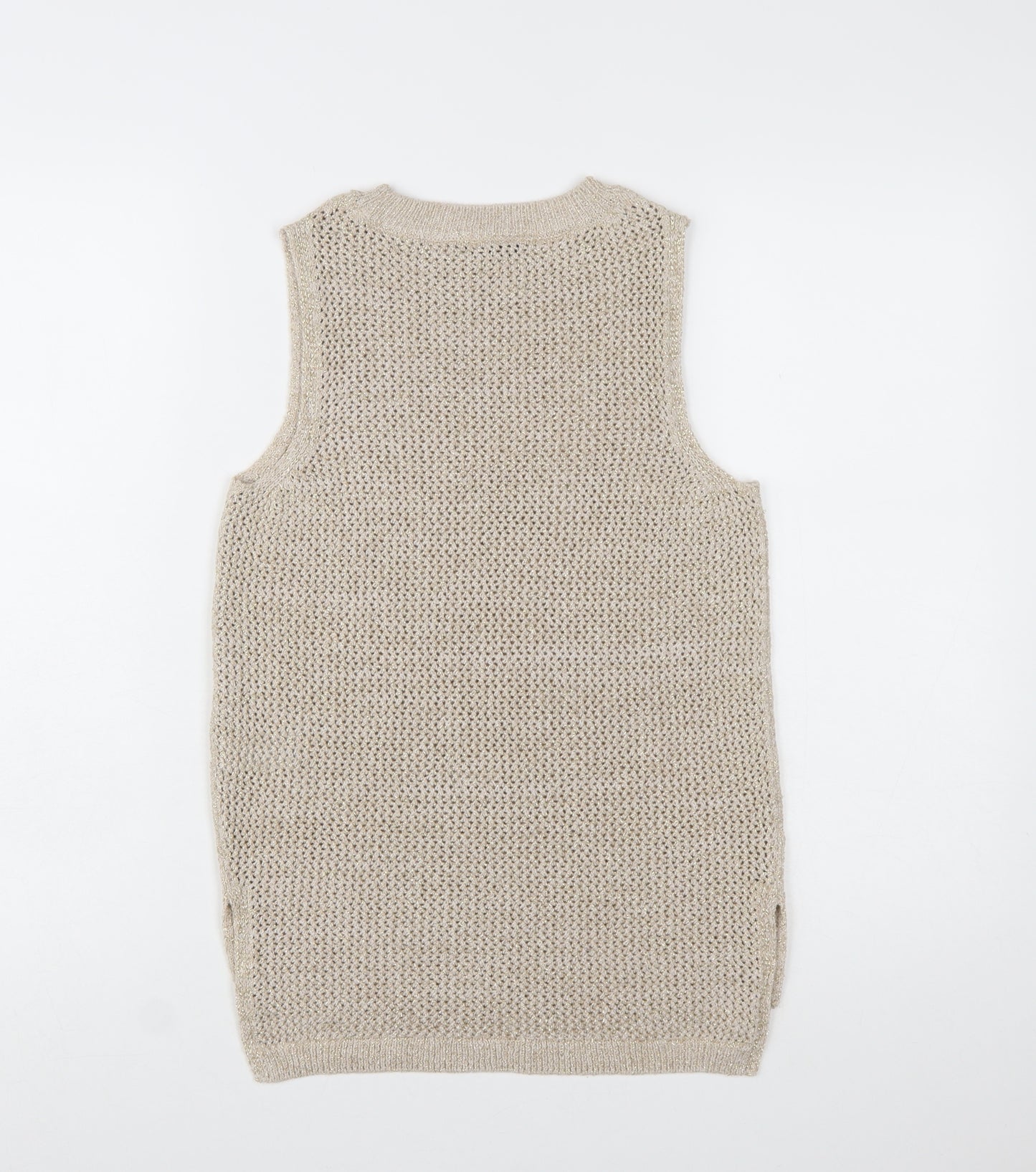 River Island Women's Beige Open-Knit Sleeveless Vest Jumper UK 6