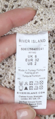 River Island Women's Beige Open-Knit Sleeveless Vest Jumper UK 6