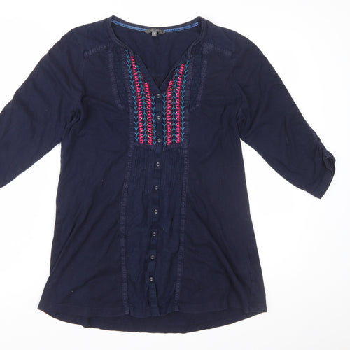 Marks and Spencer Per Una Women’s Blue Embroidered Cotton Tunic Blouse UK 14