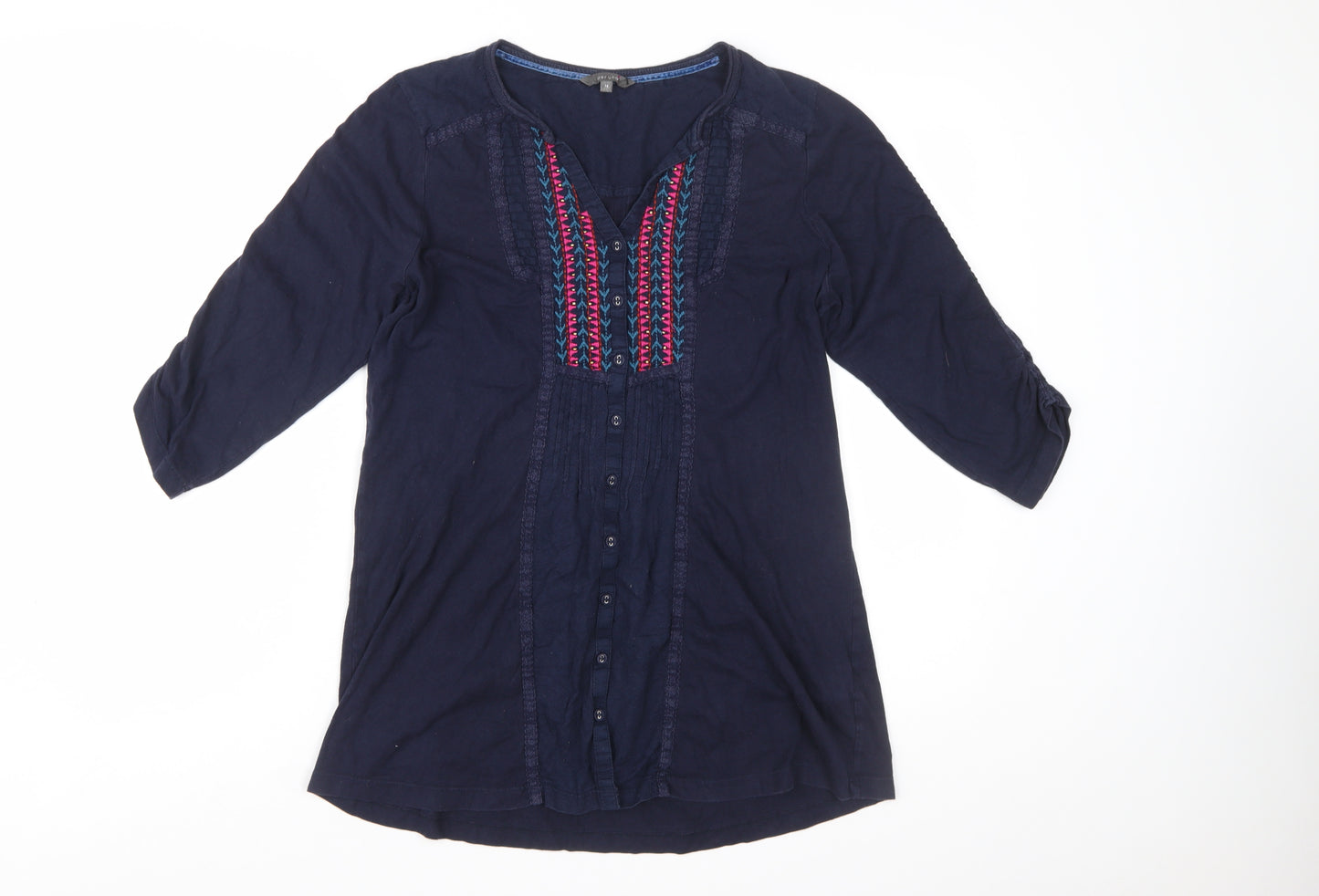 Marks and Spencer Per Una Women’s Blue Embroidered Cotton Tunic Blouse UK 14