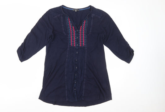Marks and Spencer Per Una Women’s Blue Embroidered Cotton Tunic Blouse UK 14