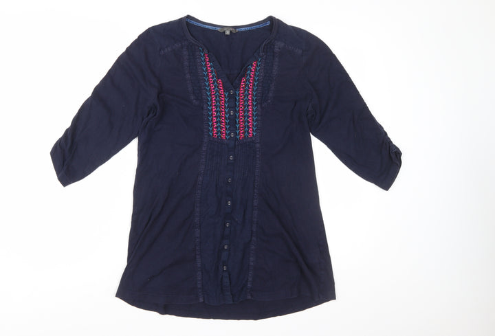 Marks and Spencer Per Una Women’s Blue Embroidered Cotton Tunic Blouse UK 14