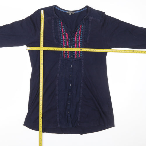Marks and Spencer Per Una Women’s Blue Embroidered Cotton Tunic Blouse UK 14