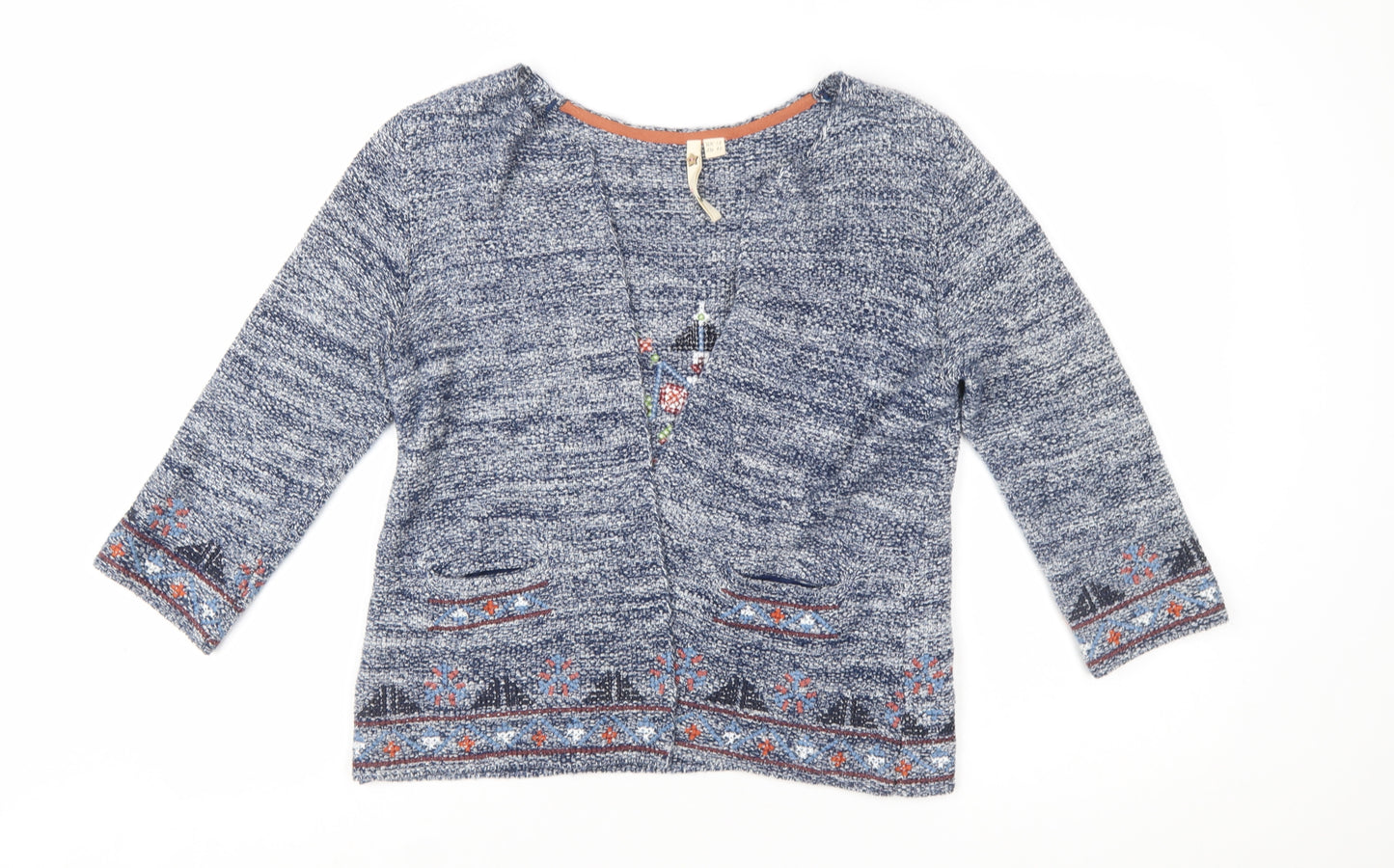 White Stuff Women’s Blue Embroidered Cardigan UK 12 Bohemian Knit