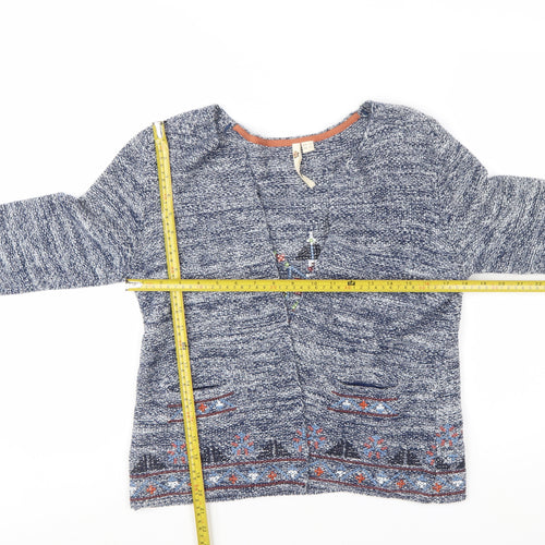 White Stuff Women’s Blue Embroidered Cardigan UK 12 Bohemian Knit