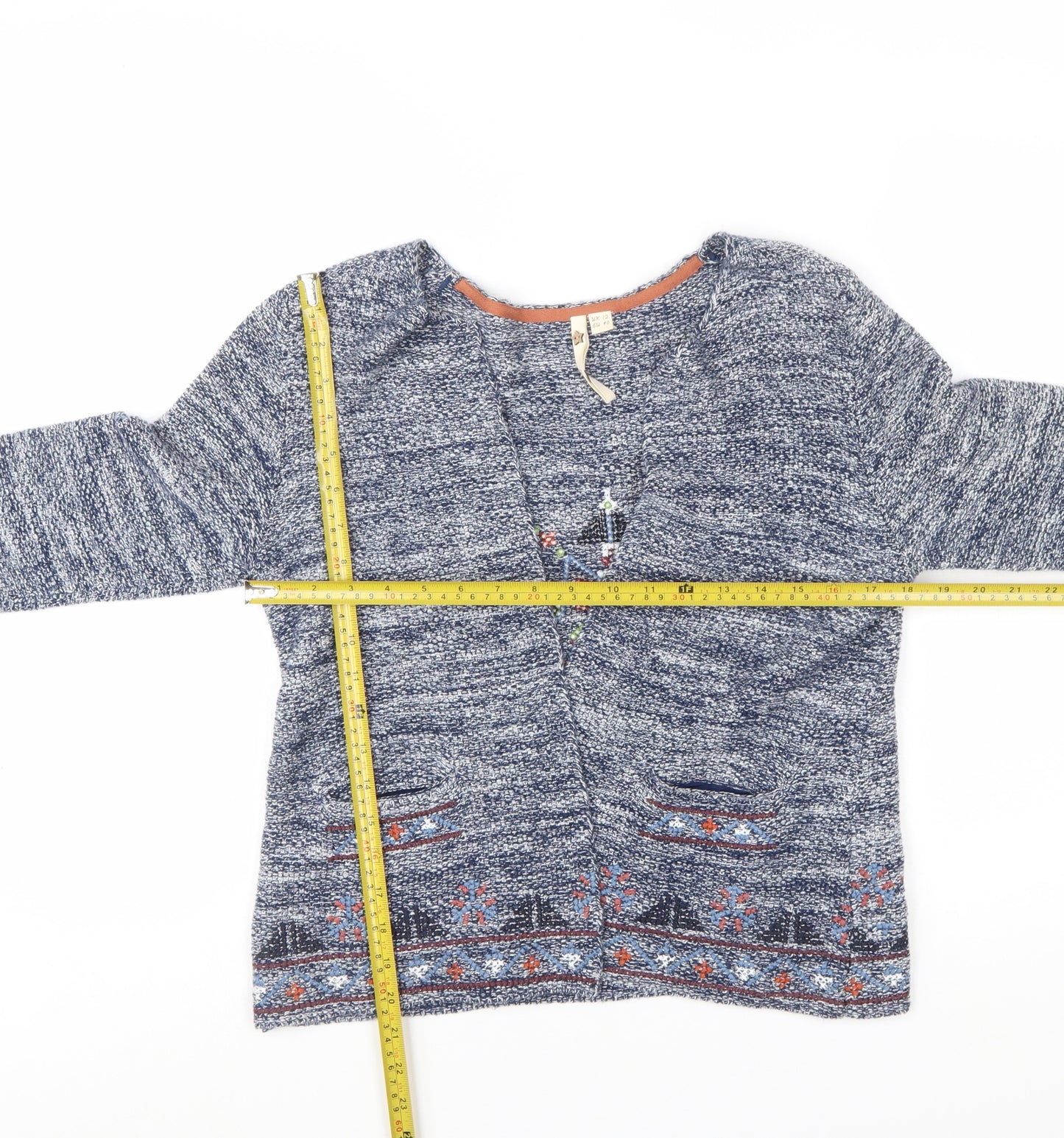 White Stuff Women’s Blue Embroidered Cardigan UK 12 Bohemian Knit