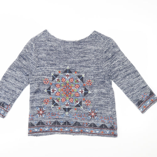 White Stuff Women’s Blue Embroidered Cardigan UK 12 Bohemian Knit